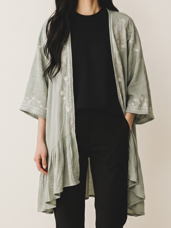 Knox Rose Sweaters - ✨$2 for $20✨ Knox Rose Sage Green Embroidered Open Front Cardigan